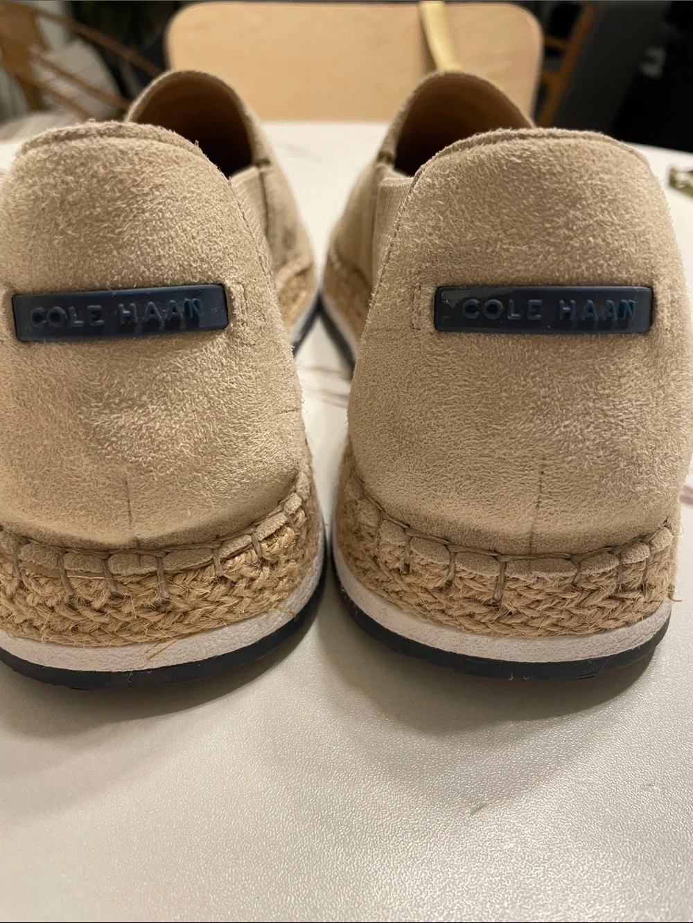 COLE HAAN NWOT LEATHER Taupe Suede Espadrille Slip-Ons